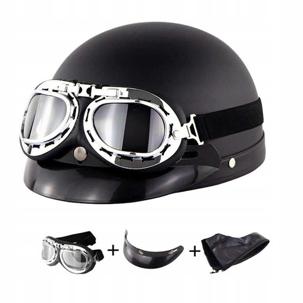HELMETS BLACK, HALF-HELMET MOTOCY HELMETS +WITH GOGGLES Size universal