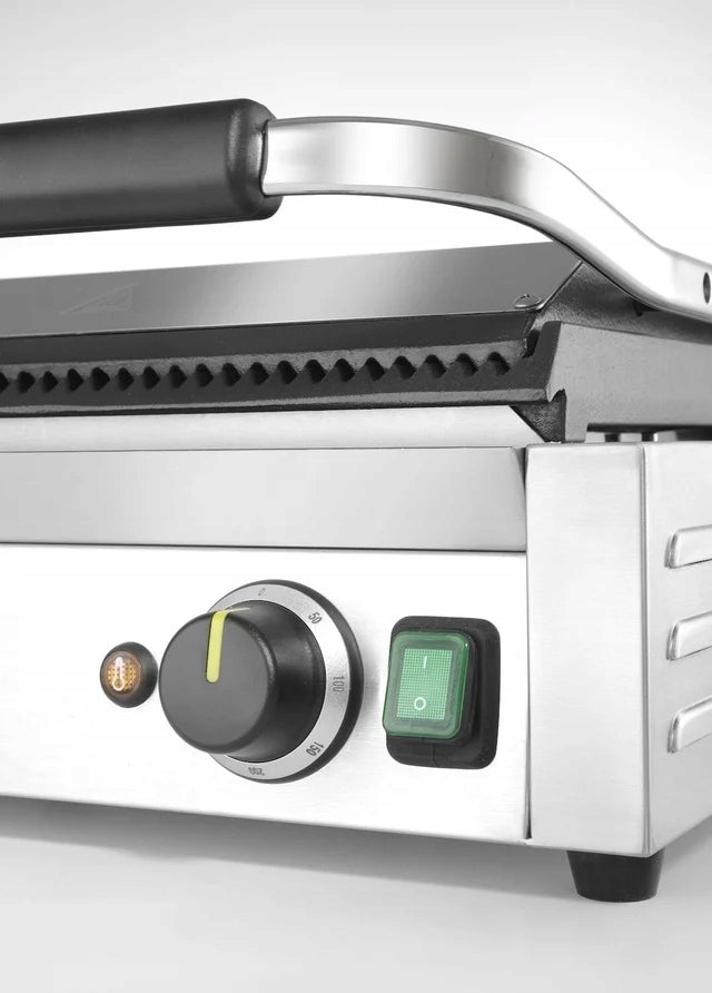 HENDI Single cast iron contact grill, grooved plate, 340 x 230 mm Grill type panini
