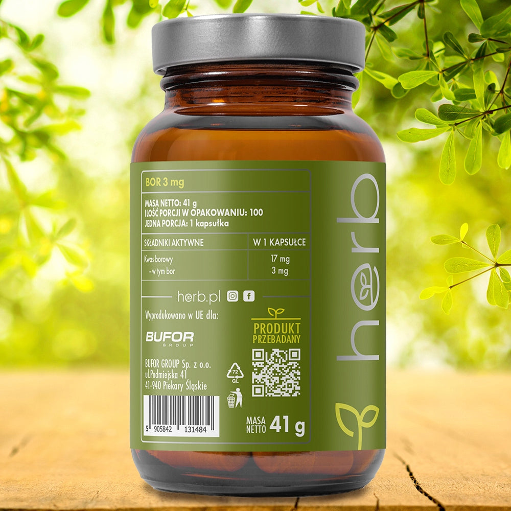 HERB BOR 3mg BORIC ACID 100 vege kaps BORON BONES JOINTS MUSCLES Expiration date at least 1 year from the date of purchase