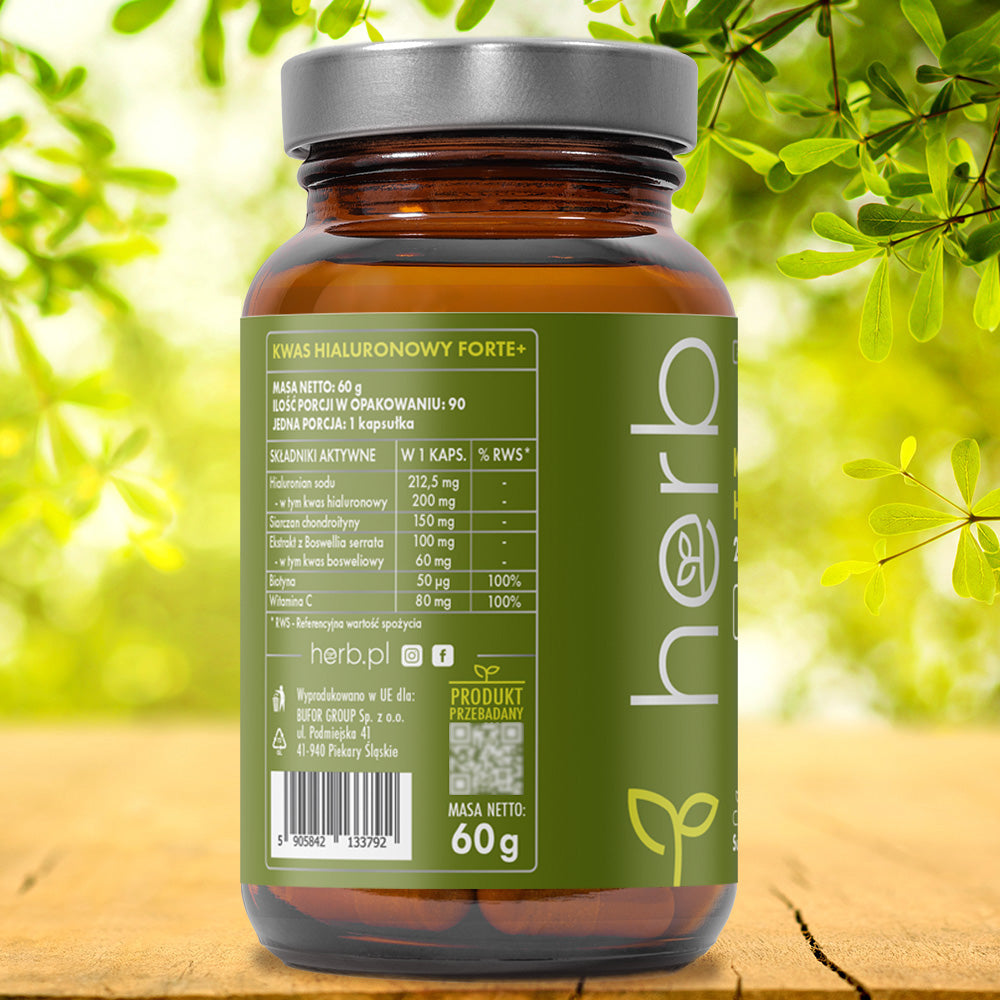 HERB HYALURONIC ACID FORTE+ 200mg 90 vege kaps CHONDROITIN BOSWELLIA Brand Herb