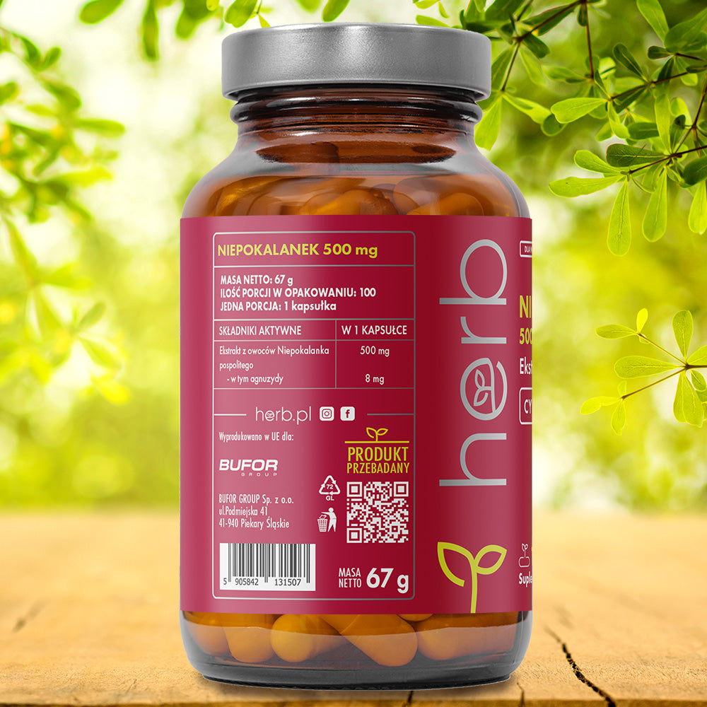 HERB IMMACULATE 500mg 100vege FEMALE MENOPAUSE MENSTRUAL CYCLE MOOD Manufacturer code Chastberry Fruit 500 mg Ekstrakt Menstruacja