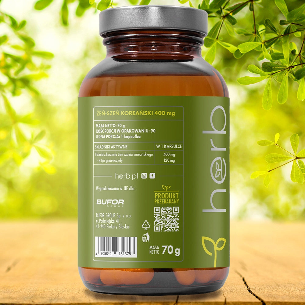 HERB KOREAN GINSENG 400mg EXTRACT 30% 120mg GINSENOSIDES PANAX GINSENG Expiration date at least 1 year from the date of purchase