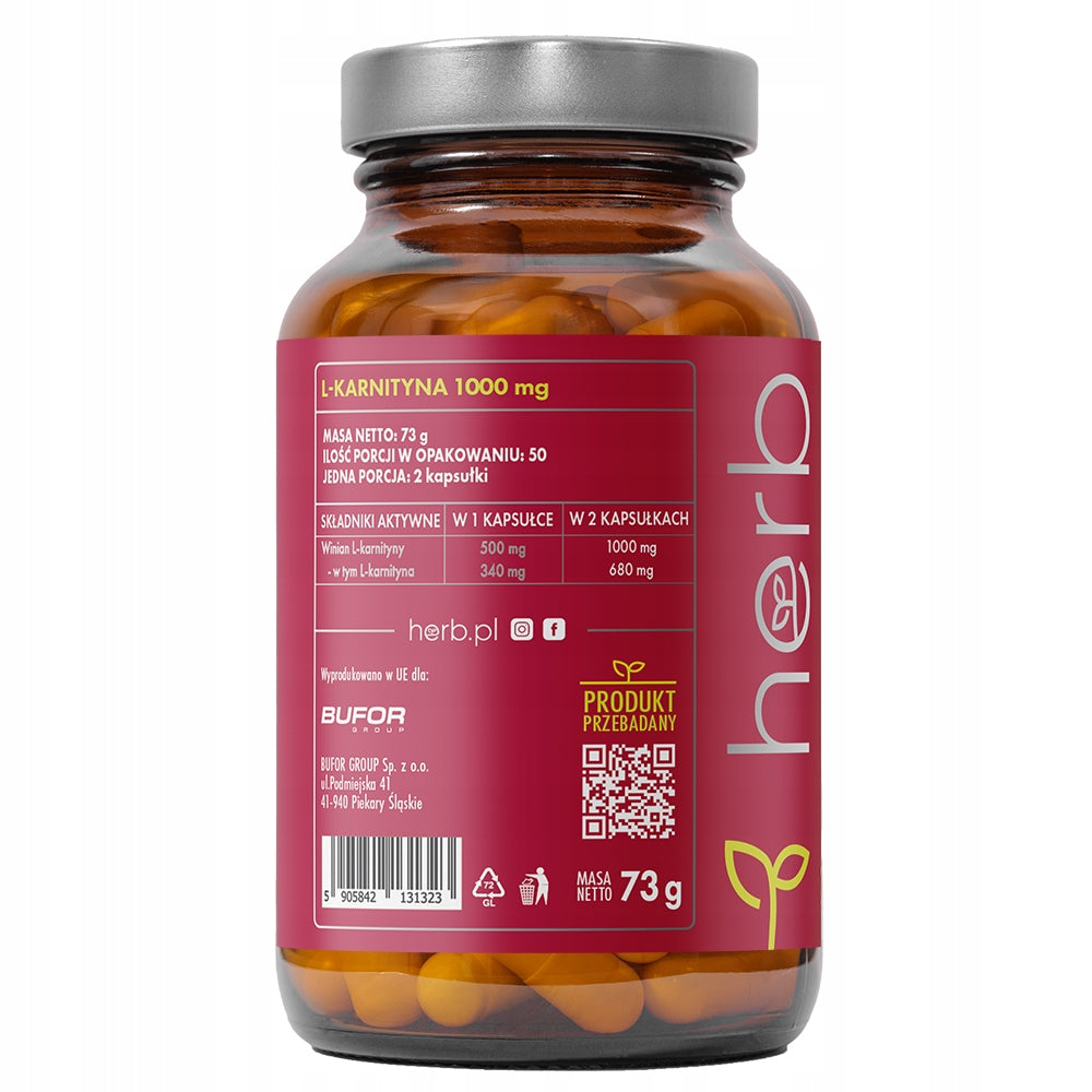 HERB L-CARNITINE 1000mg 100vcaps METABOLISM SLIMMING REDUCTION Manufacturer code 0000013186