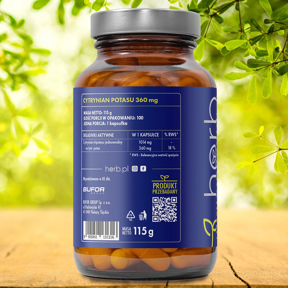 HERB POTASSIUM CITRATE 360mg 100vcaps BLOOD PRESSURE HEART NERVOUS SYSTEM Manufacturer code 5905842131316