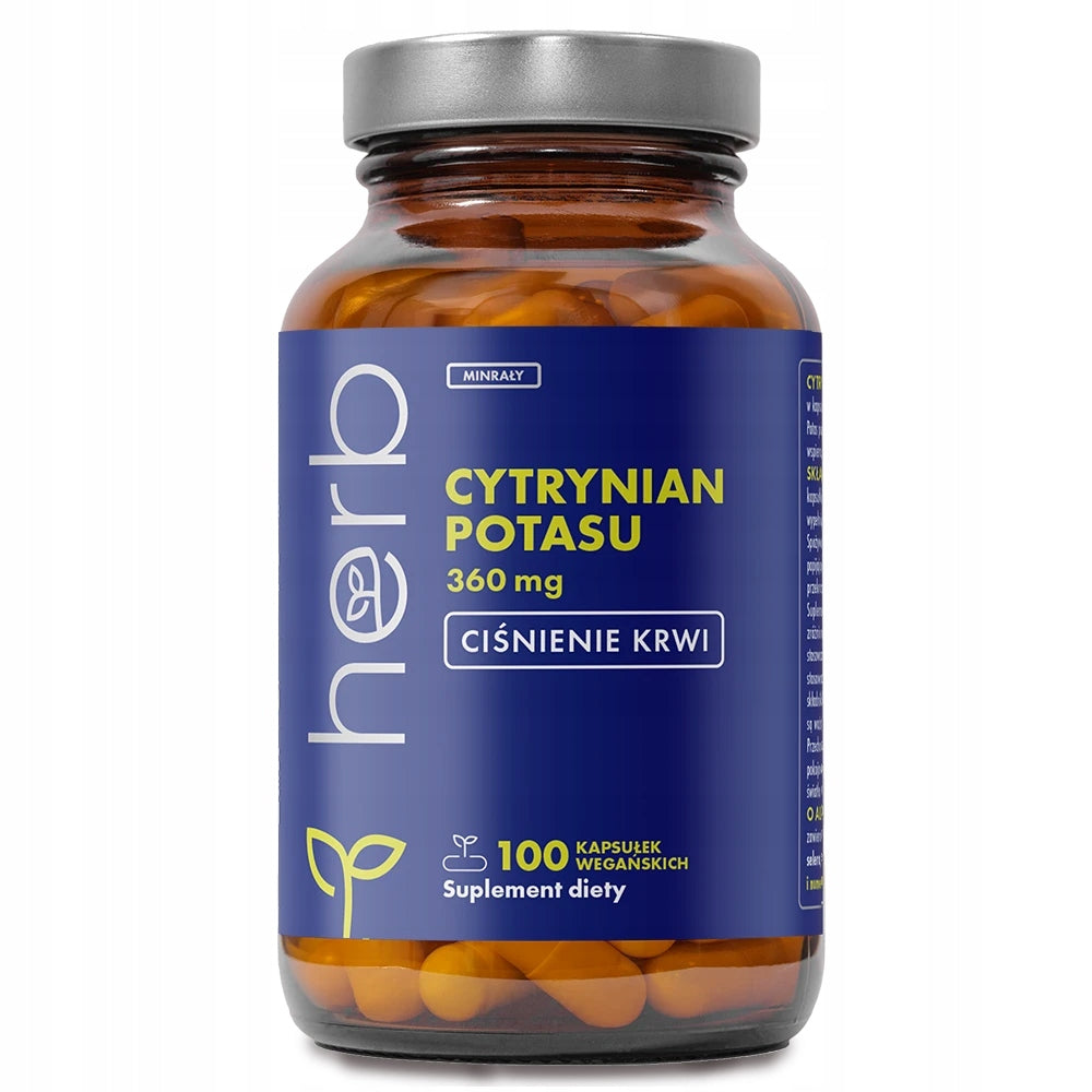 HERB POTASSIUM CITRATE 360mg 100vcaps BLOOD PRESSURE HEART NERVOUS SYSTEM