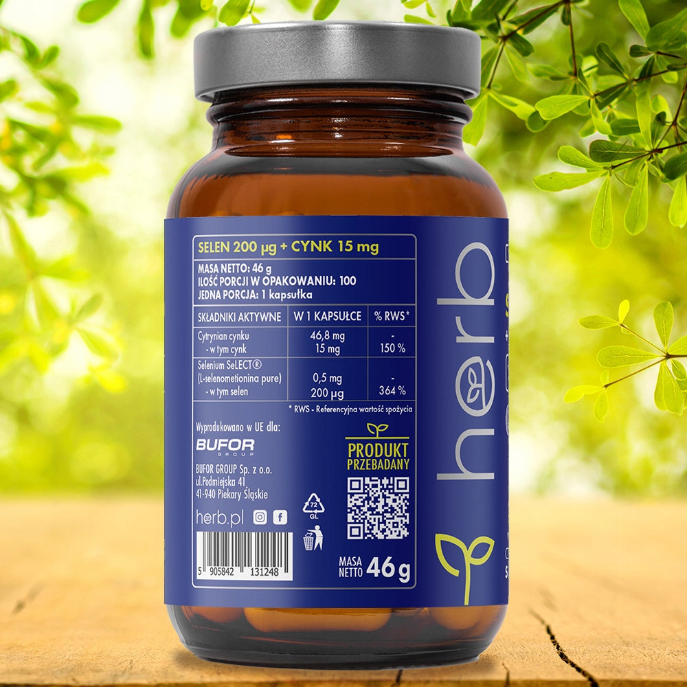 HERB SELENIUM L-SELENOMETHIONINE 200ug ZINC 15mg 100 vcaps IMMUNITY, SKIN Expiration date at least 1 year from the date of purchase