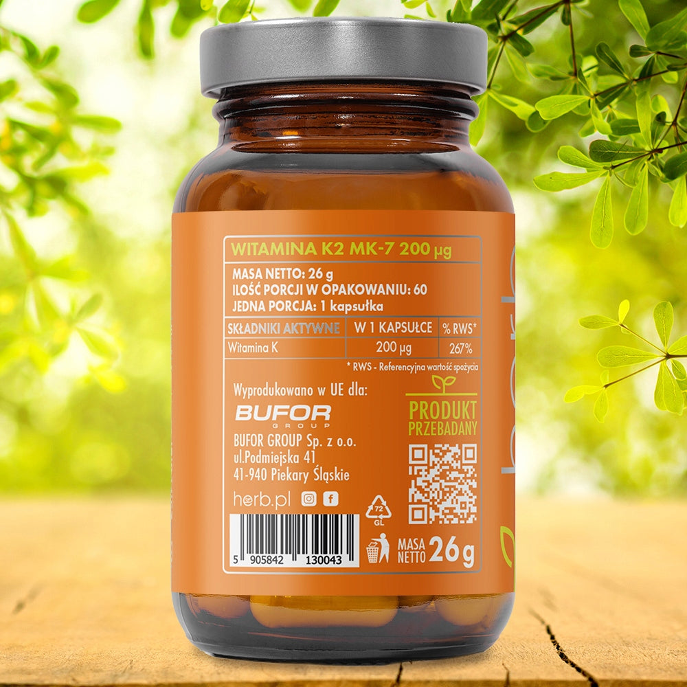 HERB VITAMIN K2 MK-7 200ug 60vcaps HEART BONE TEETH IMMUNITY Manufacturer code 0000011904
