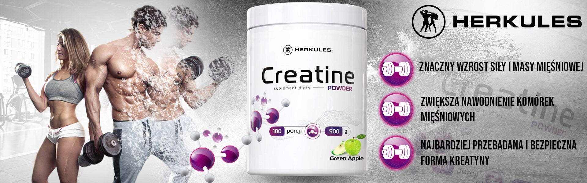 HERKULES Creatine Powder 500g CREATINE MONOHYDRATE STRENGTH POWER DEVELOPMENT MASS Packaging status original