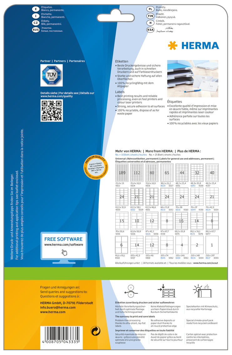 HERMA 4333 Printable Labels White Self Adhesive Printing Labels Packaging status original