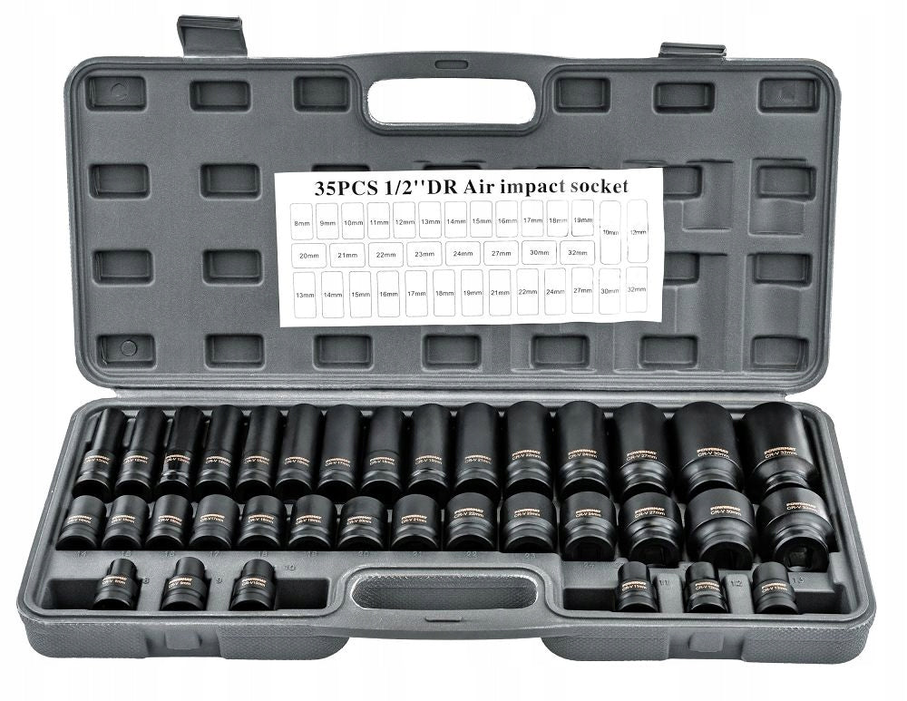 HEX 1/2 CR-V IMPACT SOCKETS 35pcs 38mm 78mm FOR KEY IMPACT SUITCASE SET Brand Powermat