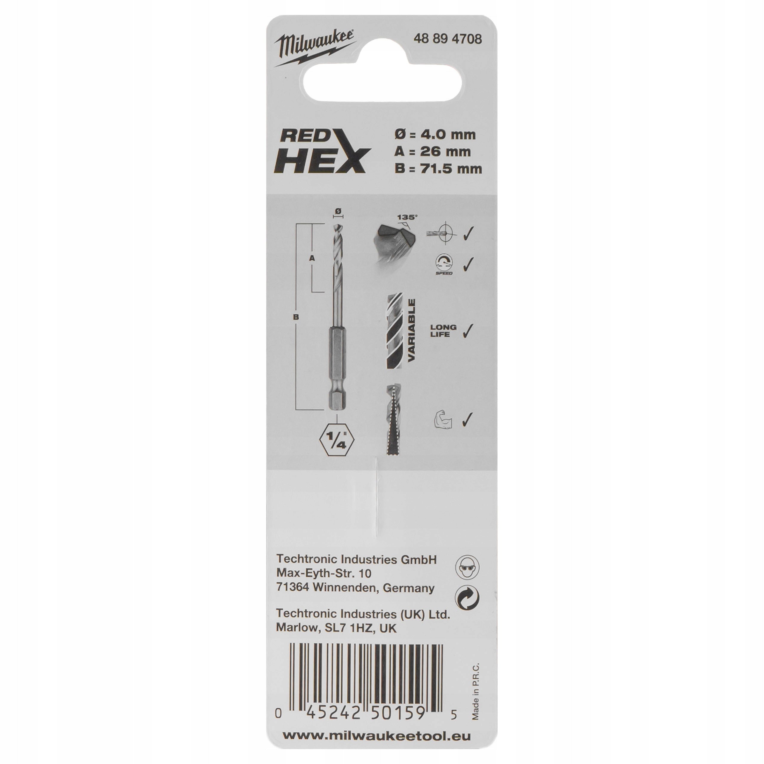HEX 4 mm Titanium Metal Drill Bits 2 Pack Milwaukee HSS-G Tin Brand Milwaukee