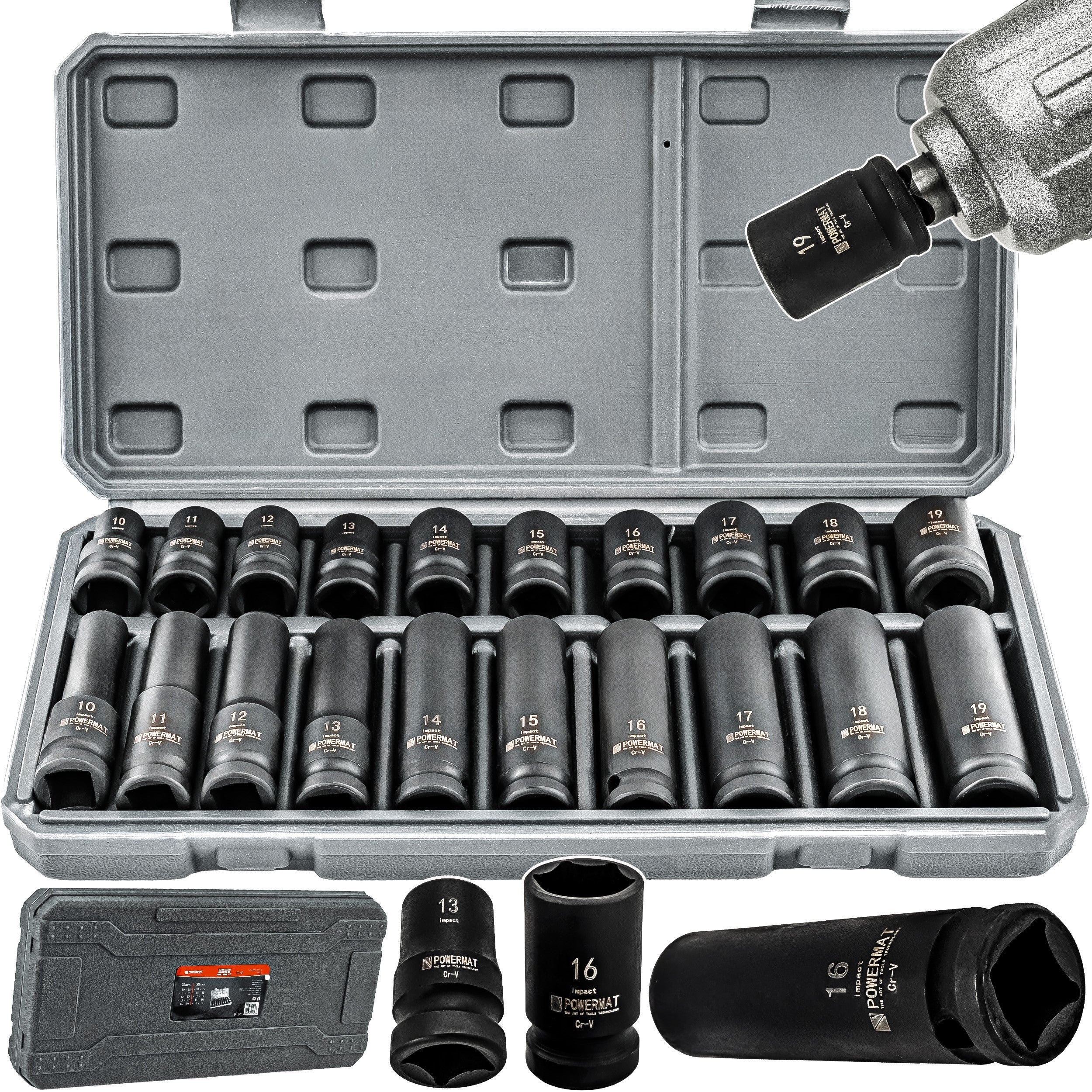 HEX IMPACT CAPS 1/2 CR-V 20PCS 38MM 78MM FOR WRENCH IMPACT CASE SET