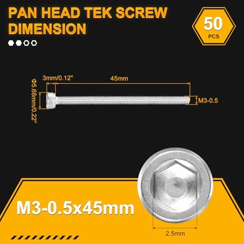 HEXAGON HEAD SCREWS M3X45 STAINLESS STEEL FOR CAR BIKE 50 PCS Manufacturer code SWC5908151804728