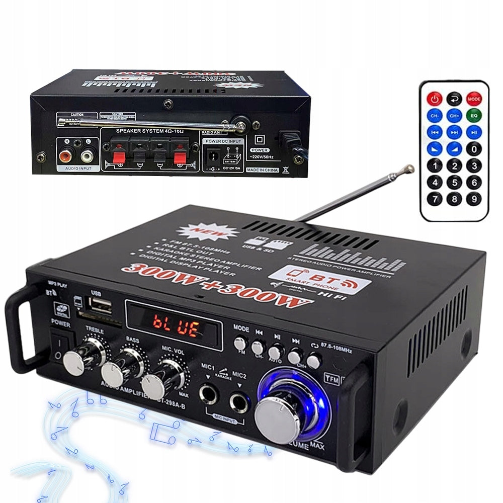 HIFI STEREO AMPLIFIER 600W BLUETOOTH MINI AUDIO PLAYER 2-CHANNEL PORTABLE