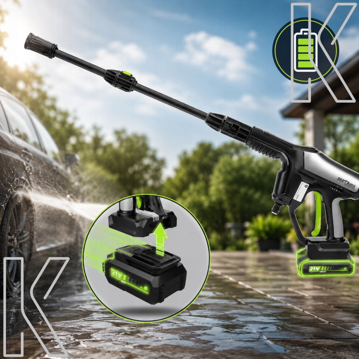 HIGH PRESSURE CORDLESS WASHER 60BAR 21V 3Ah POWERFUL GARDEN KIT Packaging status original