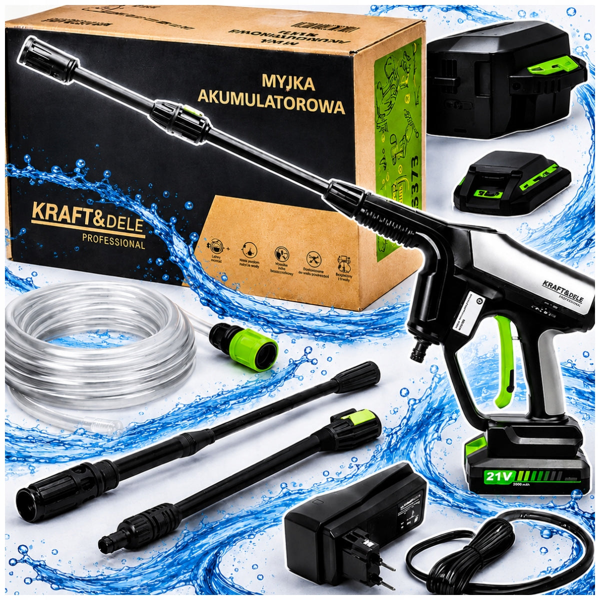 HIGH PRESSURE CORDLESS WASHER 60BAR 21V 3Ah POWERFUL GARDEN KIT