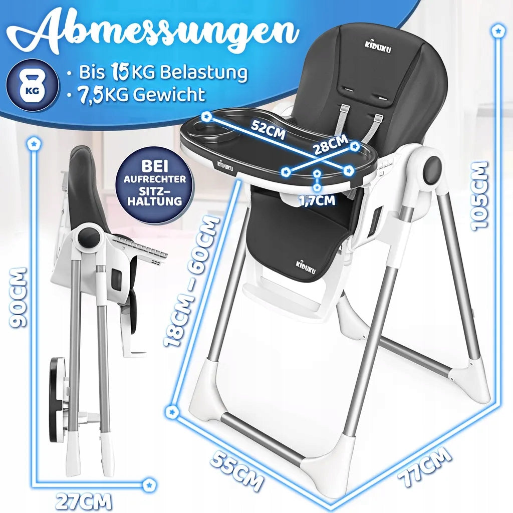 HIGHCHAIR 3IN1 KIDUKU WITH LOUNGER AND TABLE BLACK PLASTIC Manufacturer code 4262498581614