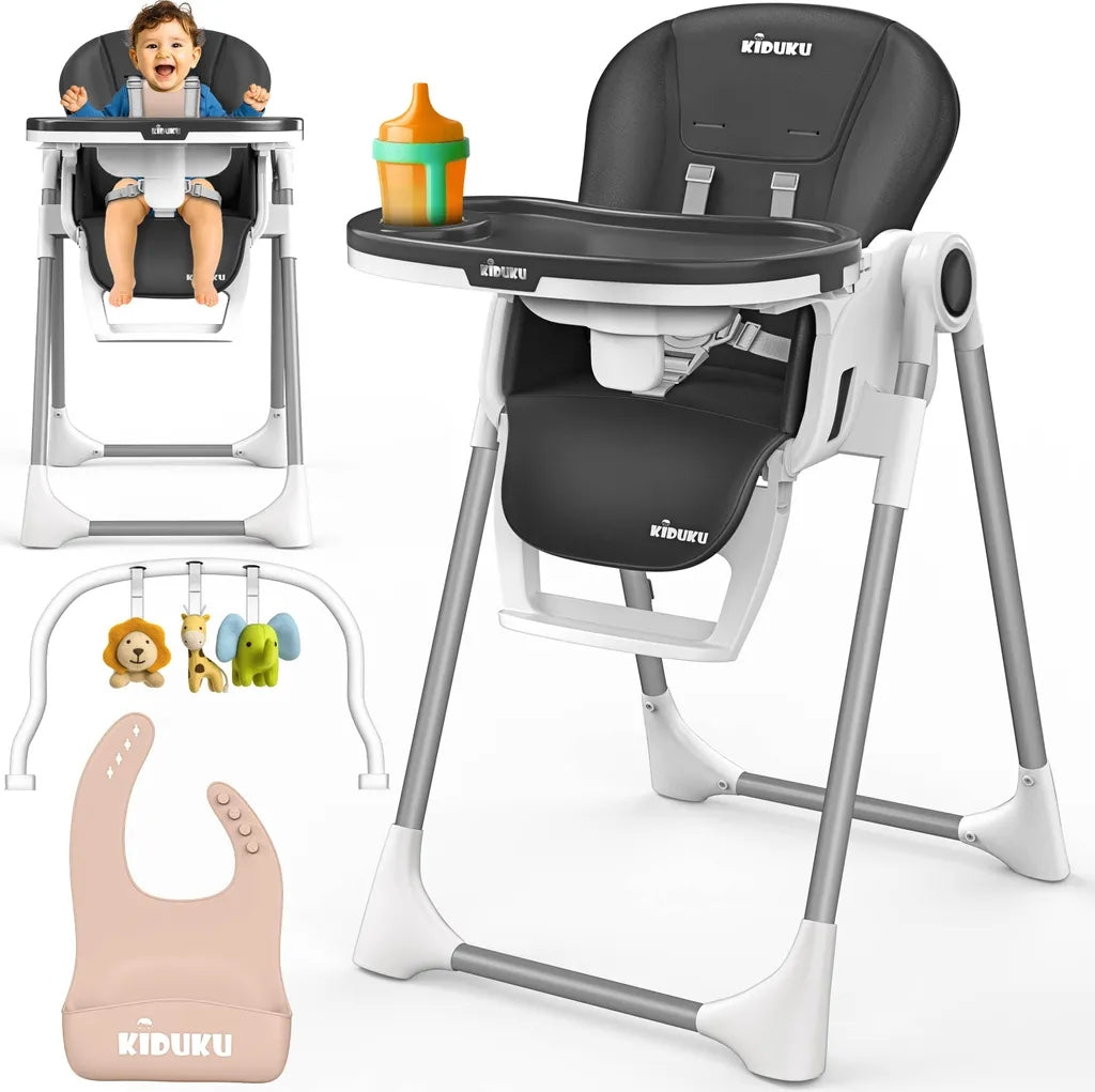 HIGHCHAIR 3IN1 KIDUKU WITH LOUNGER AND TABLE BLACK PLASTIC