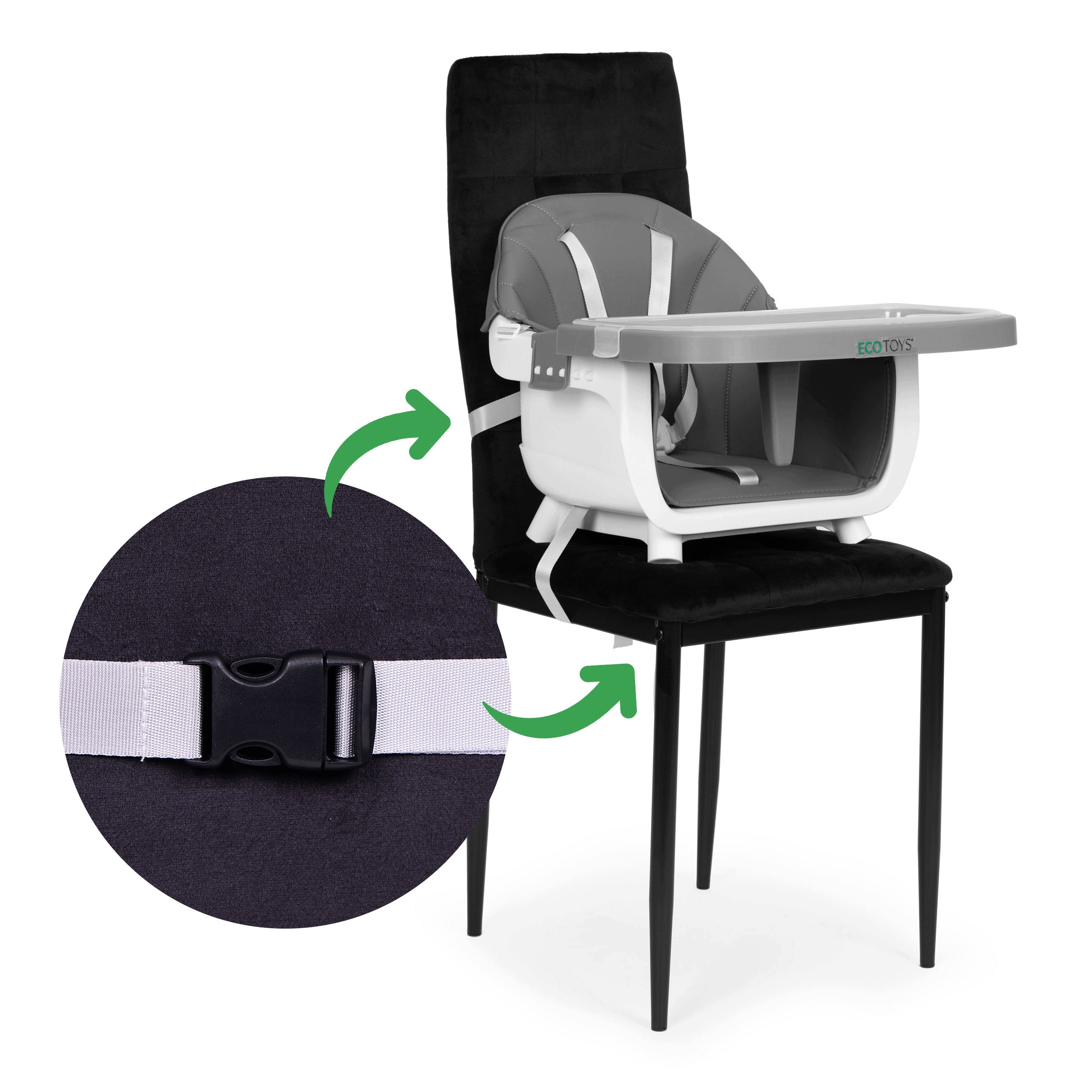 HIGHCHAIR BABY SEAT 2IN1 STRAPS ADJUSTABLE TRAY GREY Packaging status original