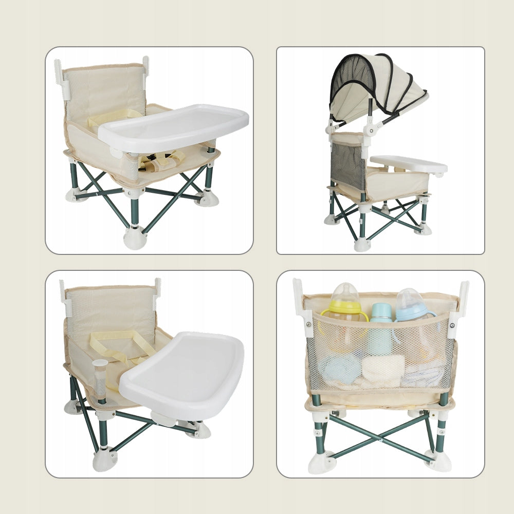 HIGHCHAIR, CHILDREN'S HIGH CHAIR, WITH UMBRELLA, BEACH CHAIR Color shades of brown and beige