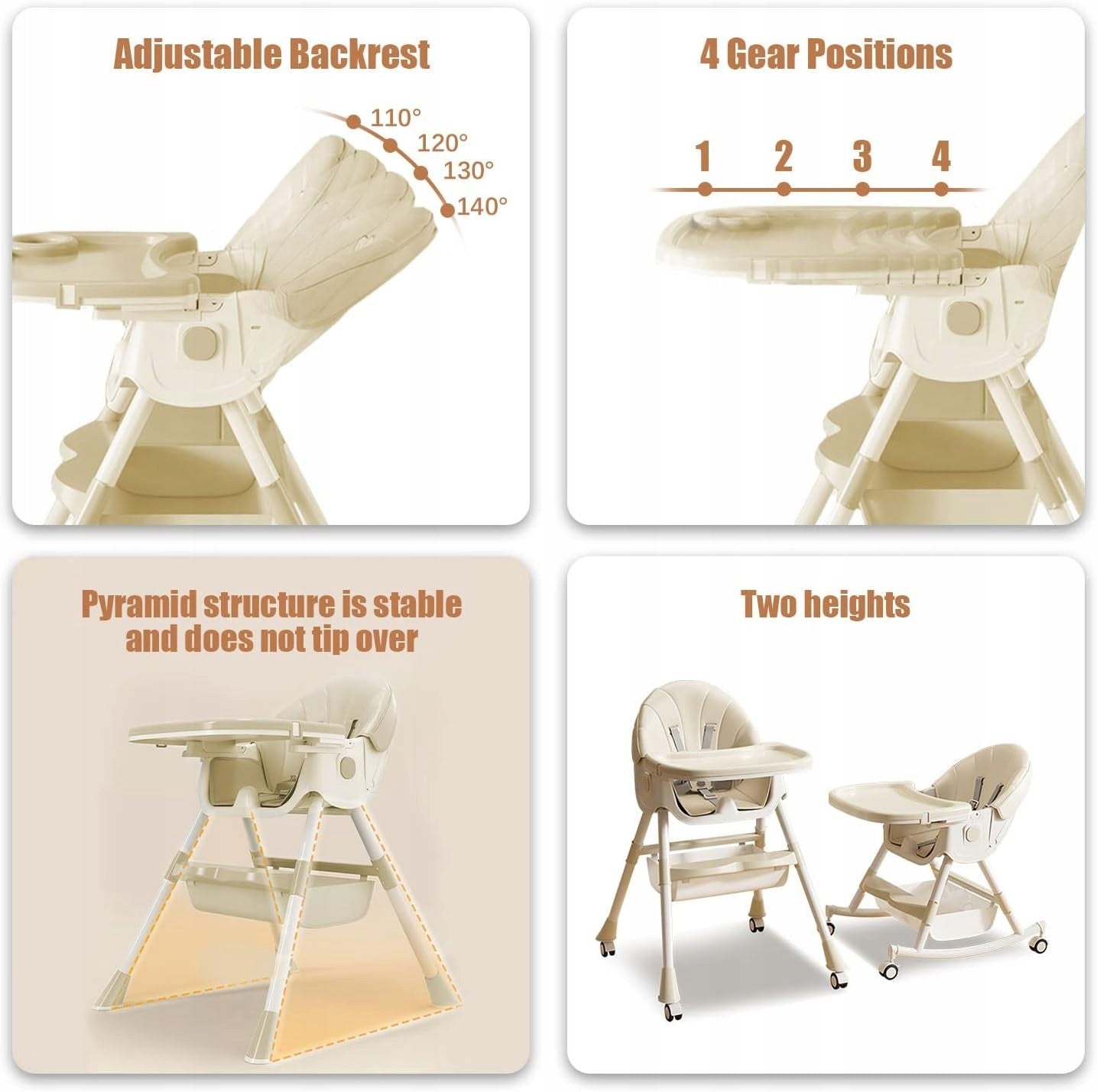 HIGHCHAIR FOLDING ADJUSTABLE 4IN1 BEIGE LEATHER Brand no brand