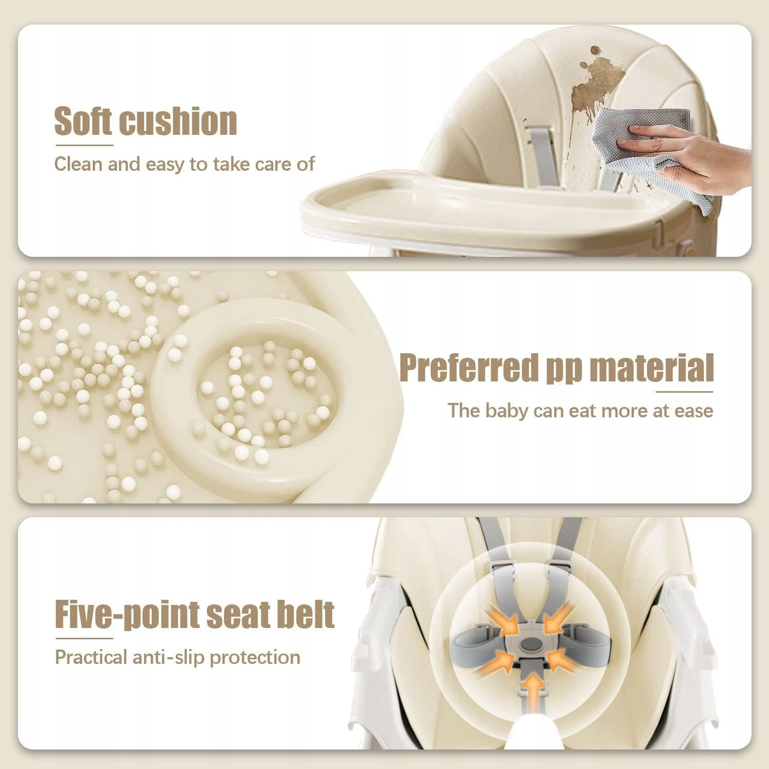 HIGHCHAIR FOLDING ADJUSTABLE 4IN1 BEIGE LEATHER Color shades of brown and beige