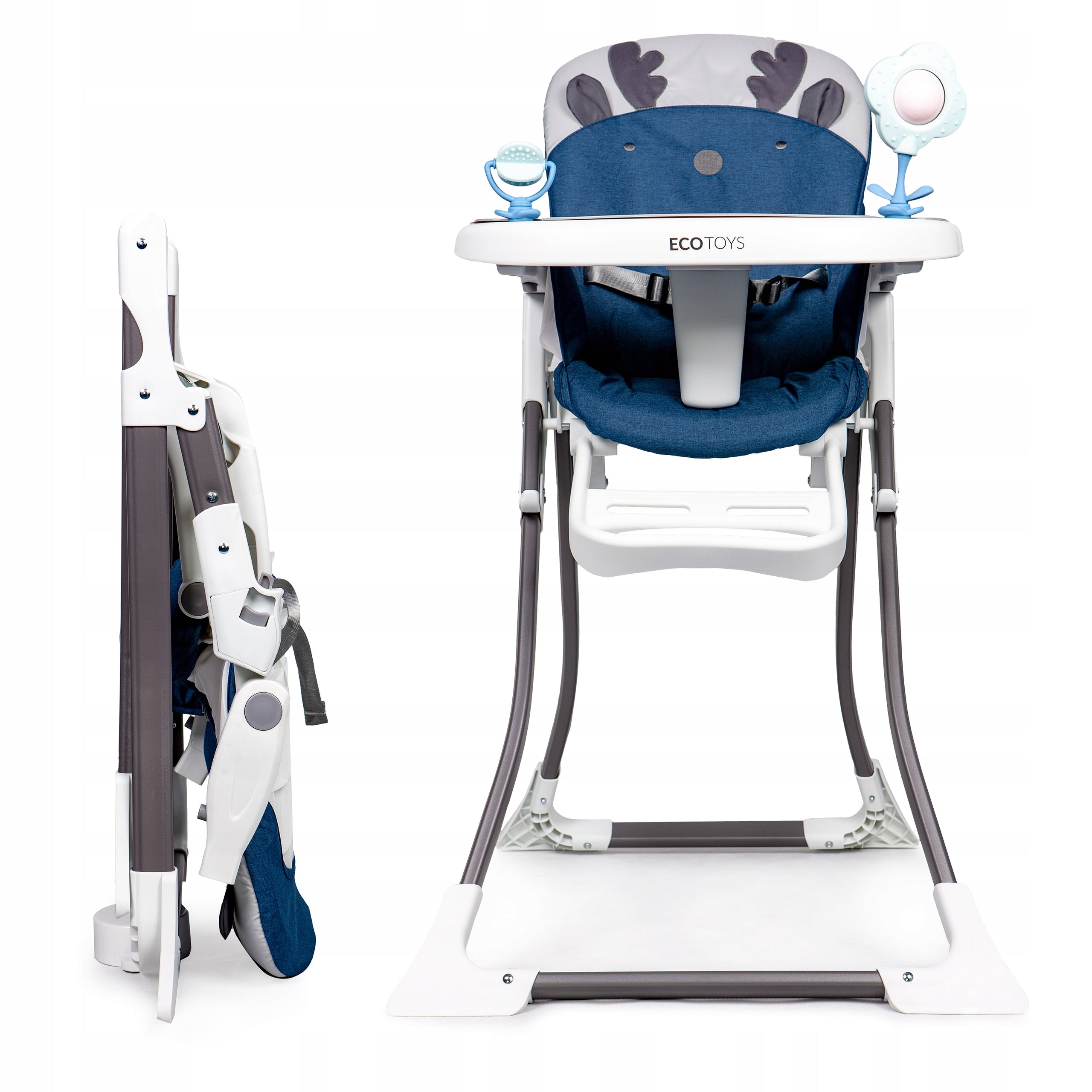 HIGHCHAIR FOLDING REINDEER ADJUSTABLE TRAY BELTS Color blue multicolor