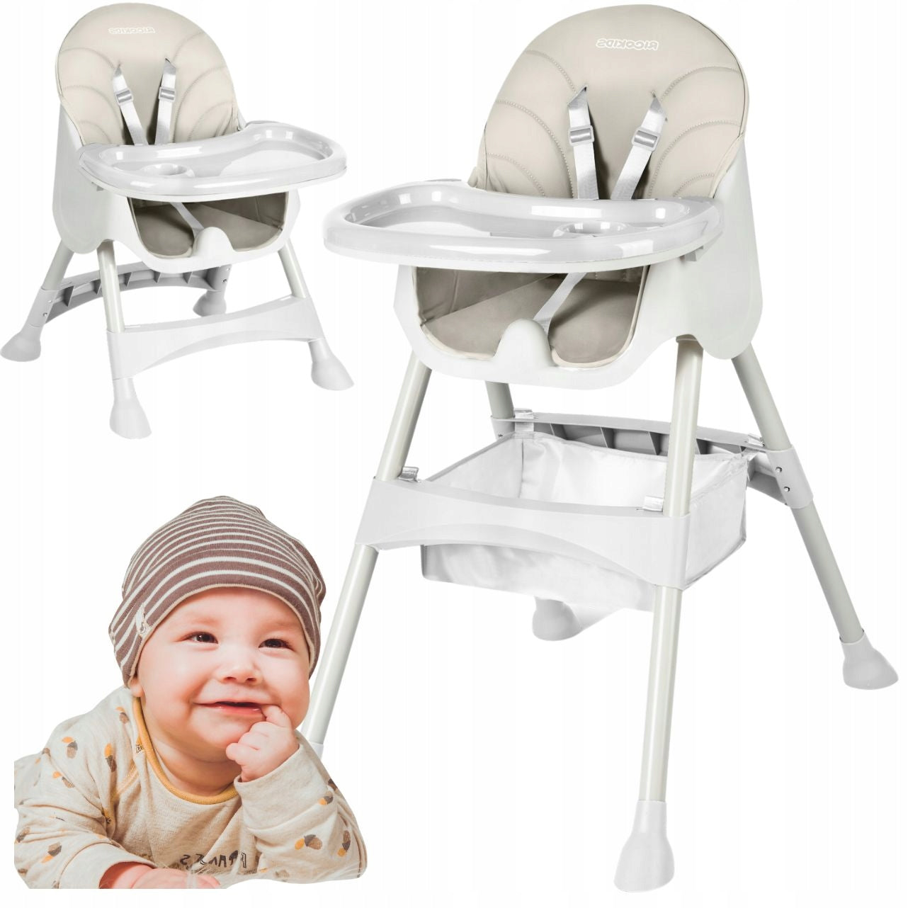 HIGHCHAIR FOR CHILDREN ADJUSTABLE SEAT TRAY SAFETY BELTS