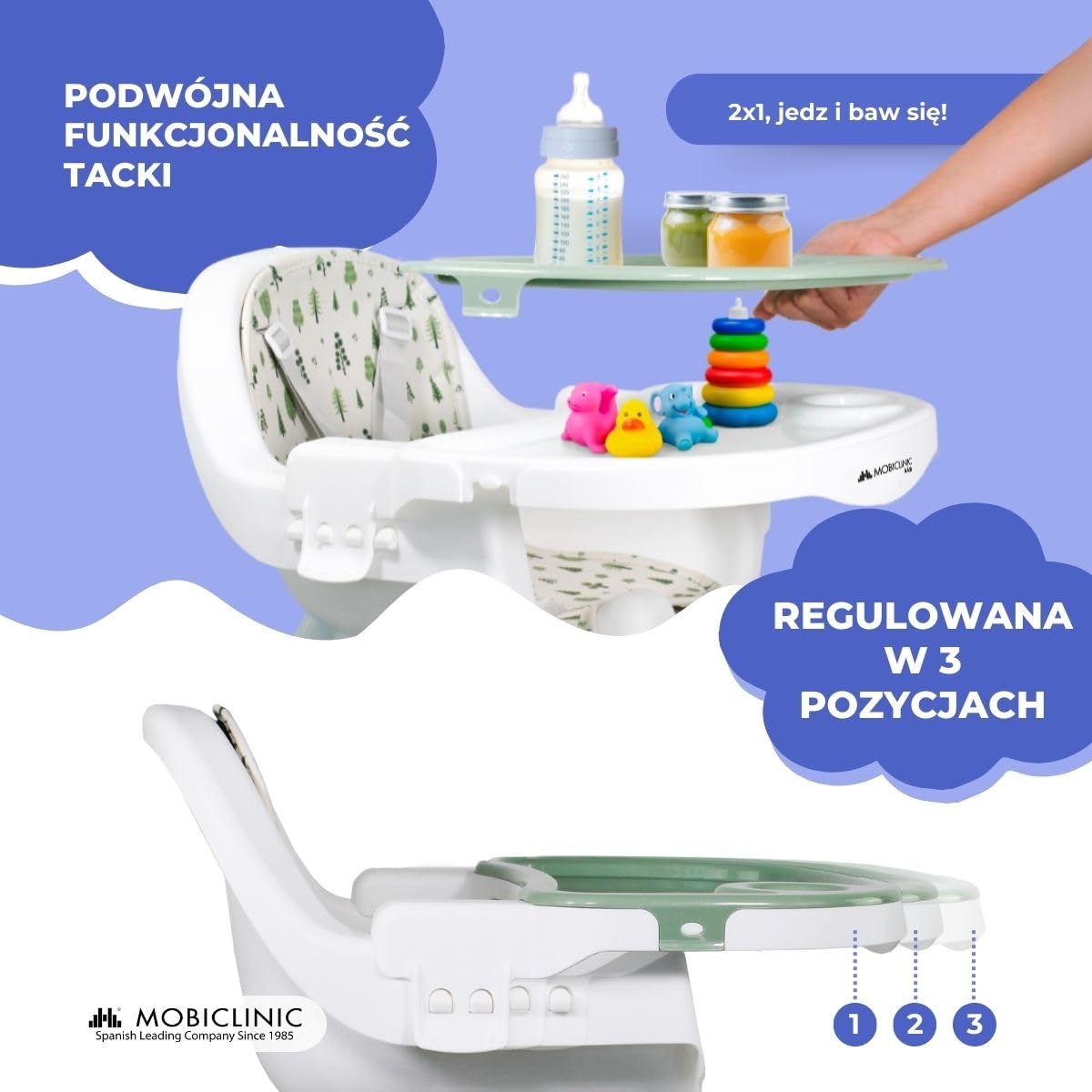 HIGHCHAIR MOBICLINIC FOREST 2in1 WHITE-GREEN Manufacturer code 8436618045737