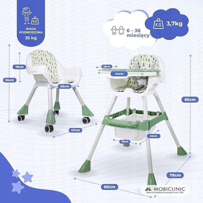 HIGHCHAIR MOBICLINIC FOREST 2in1 WHITE-GREEN Packaging status original
