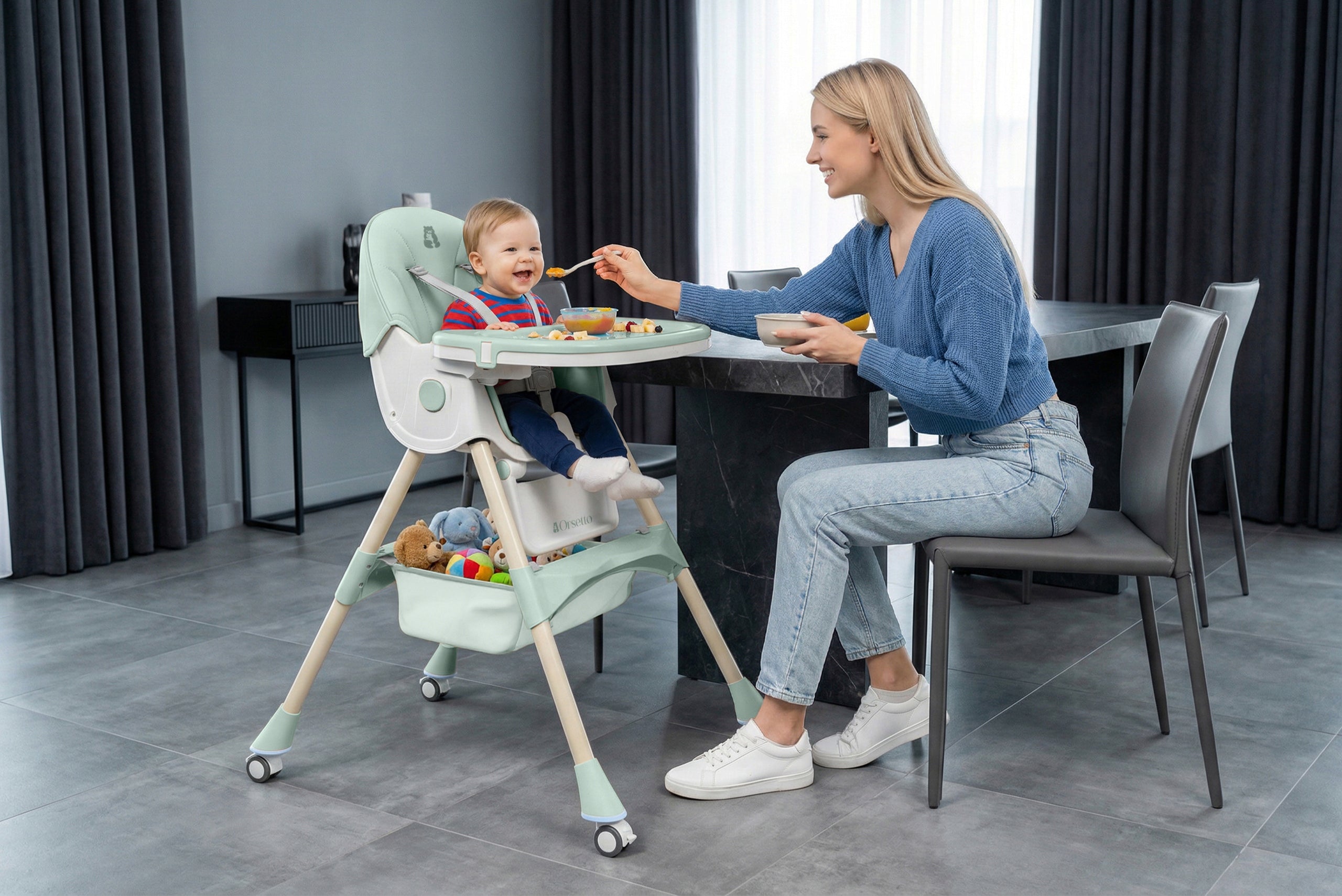 HIGHCHAIR WITH ROCKER FUNCTION FOR CHILDREN 6IN1 FOLDING GREEN Material plastic, metal