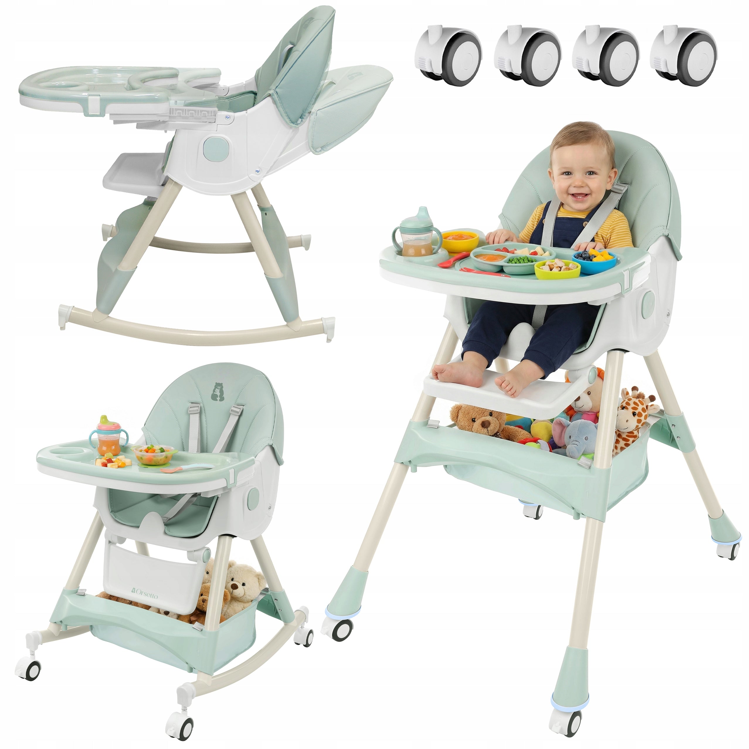 HIGHCHAIR WITH ROCKER FUNCTION FOR CHILDREN 6IN1 FOLDING GREEN