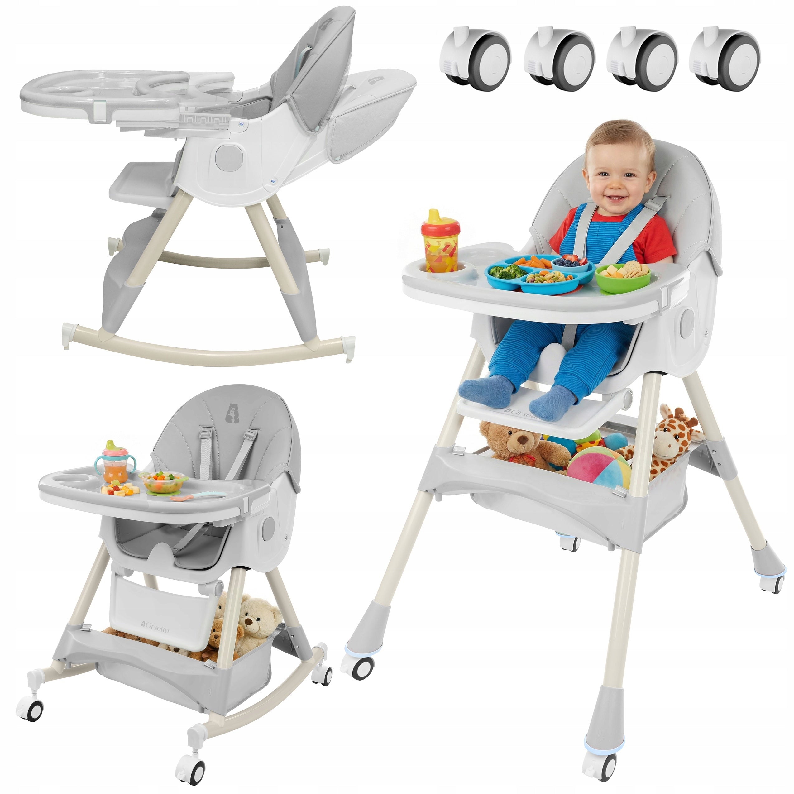 HIGHCHAIR WITH ROCKER FUNCTION FOR CHILDREN 6IN1 FOLDING GREY
