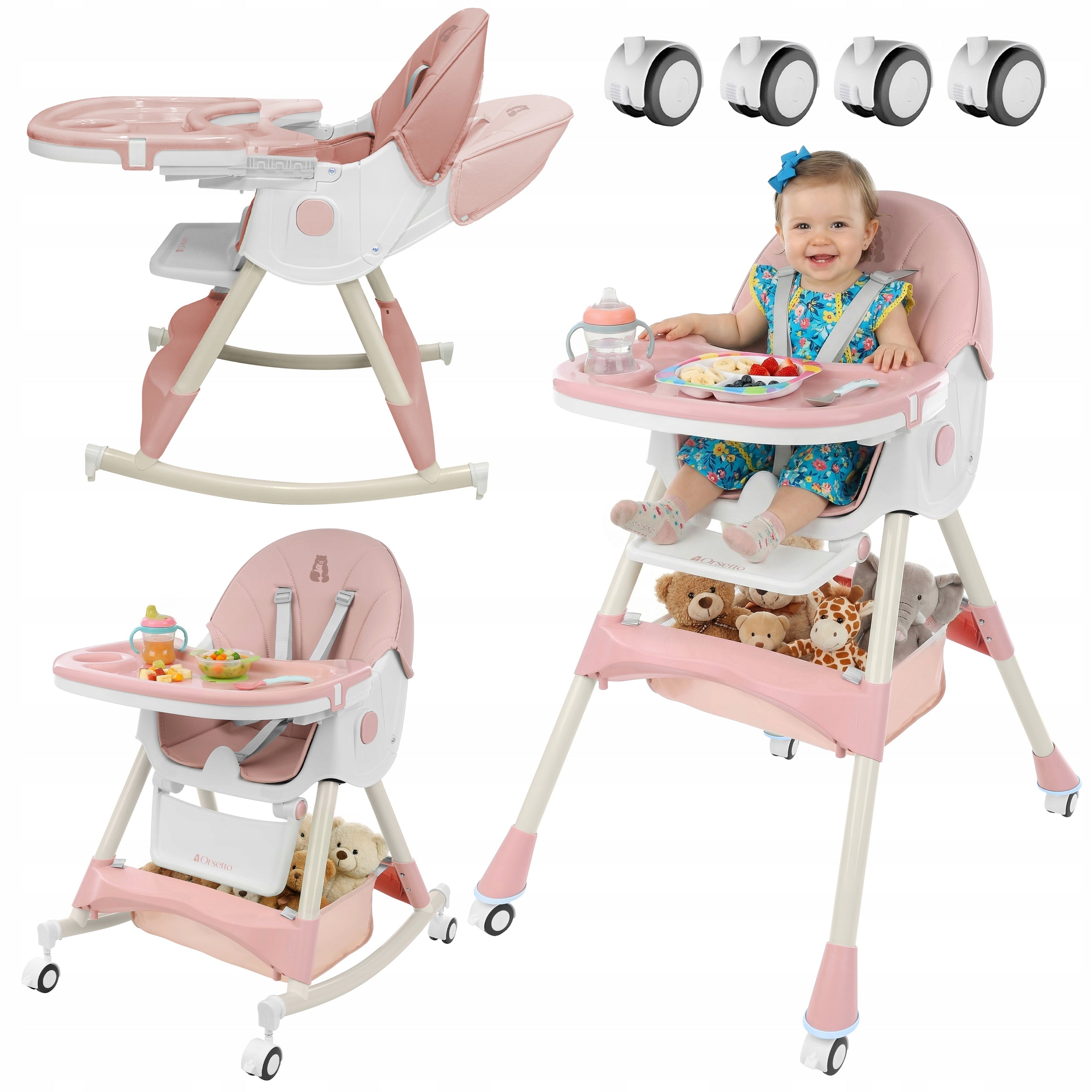 HIGHCHAIR WITH ROCKER FUNCTION FOR CHILDREN 6IN1 FOLDING PINK