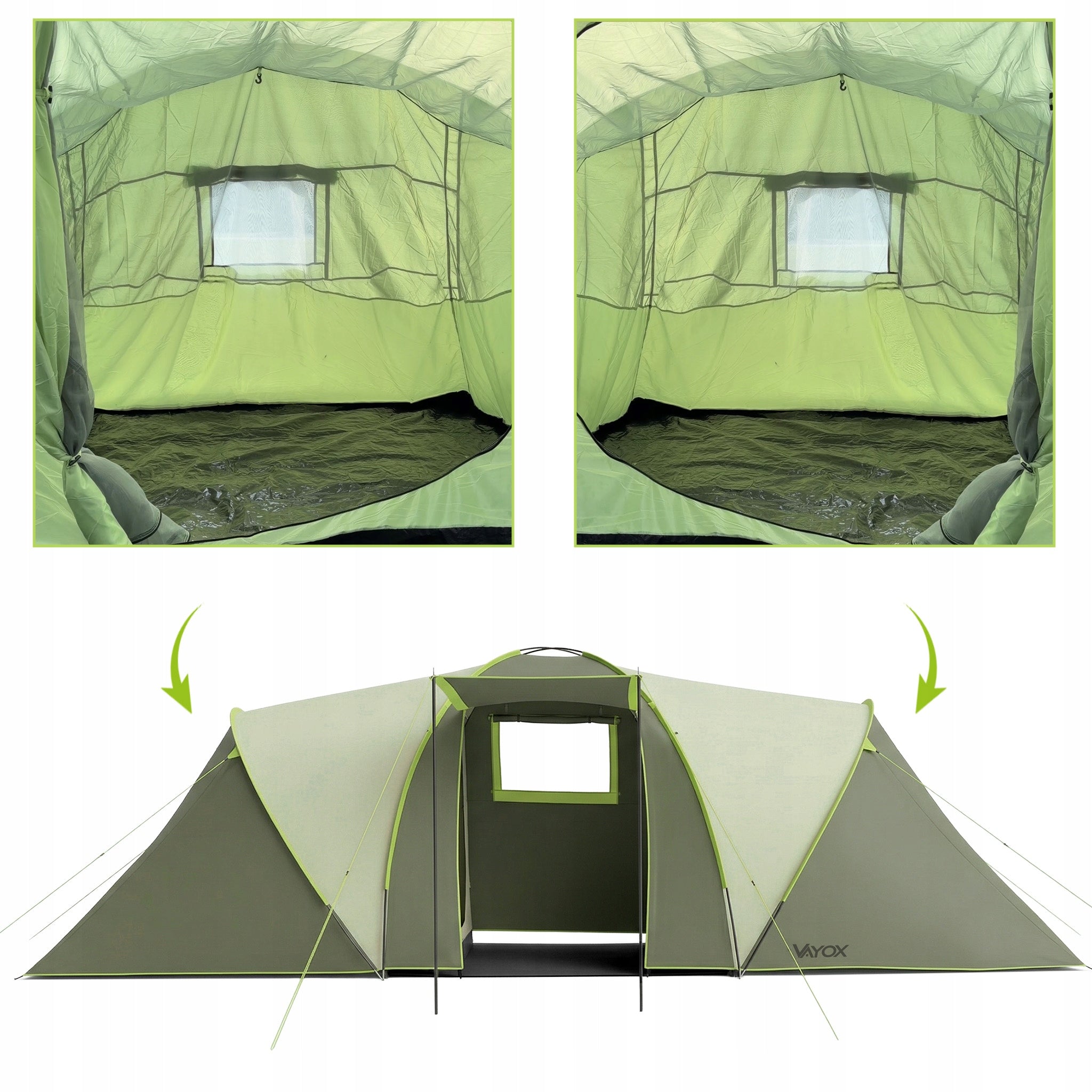 HIKING CAMPING TENT 6 PERSONS WATERPROOF FAMILY BEDROOM VAYOX Manufacturer code NAMIOT PRO DUŻY PU4000M 2 SYPIALNIE POKROWIEC