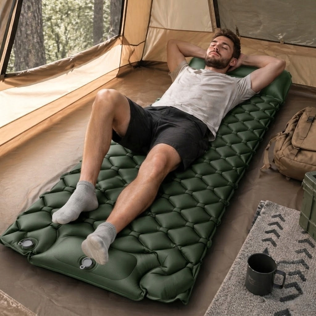 HIKING MATTRESS INFLATABLE SINGLE FOLDING PUMP COVER 190x60 Manufacturer code SDH1952-DARK_GREEN