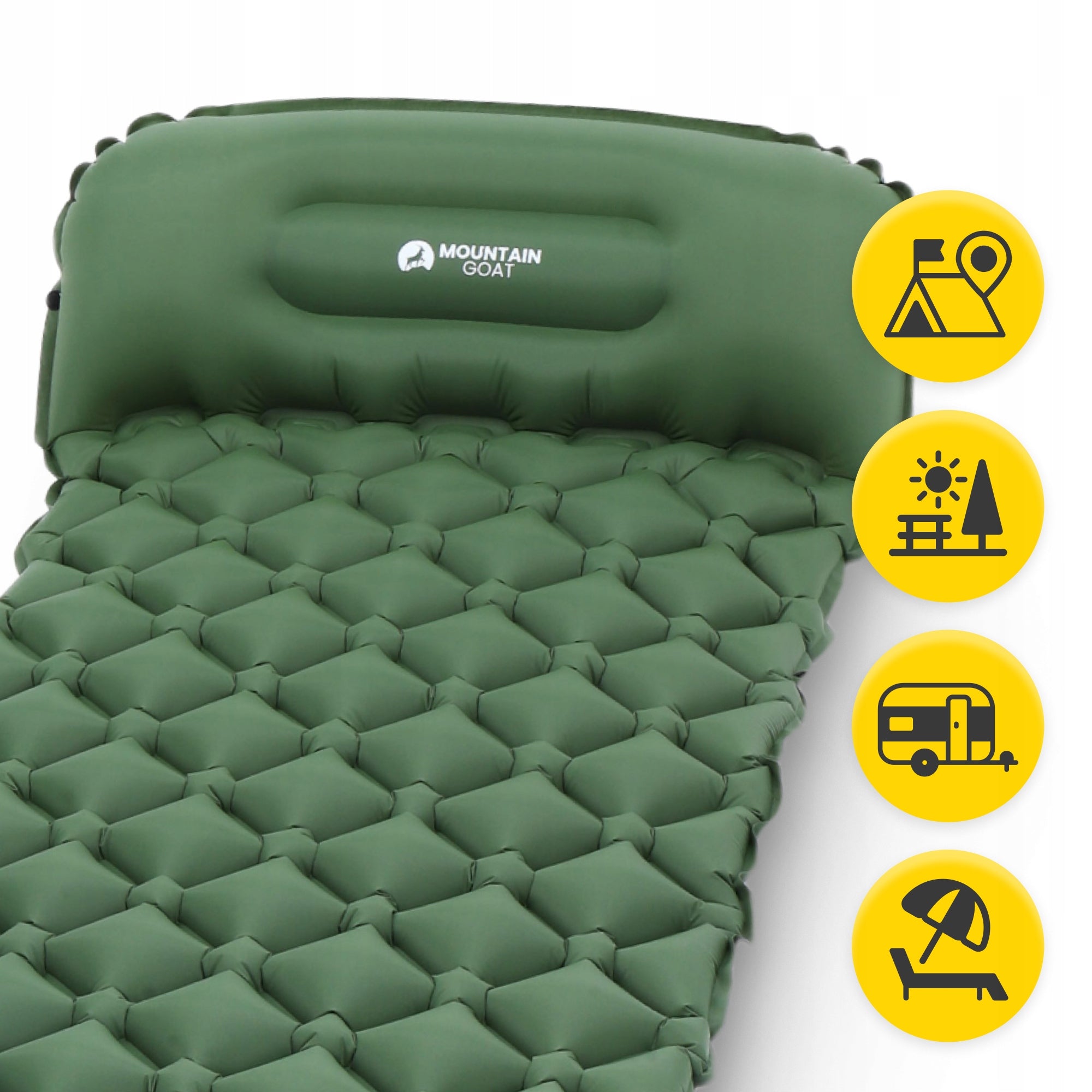 HIKING MATTRESS SINGLE PERSON INFLATABLE TREKKING MOUNTAIN GOAT 190CM Color green