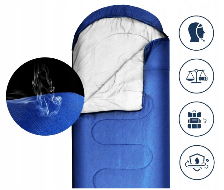 HIKING SLEEPING BAG 210x70 cm WARM MUMMY DUVET LIGHT 2in1 HOOD COVER Packaging status original