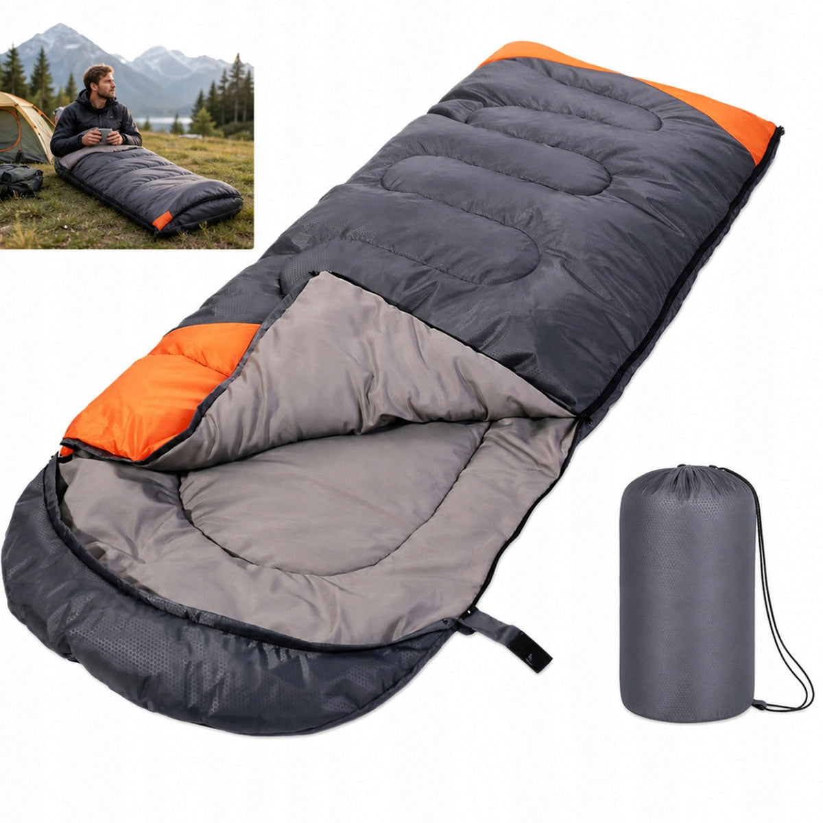 HIKING SLEEPING BAG FOR TENT DUVET WITH HOOD light 220x80cm