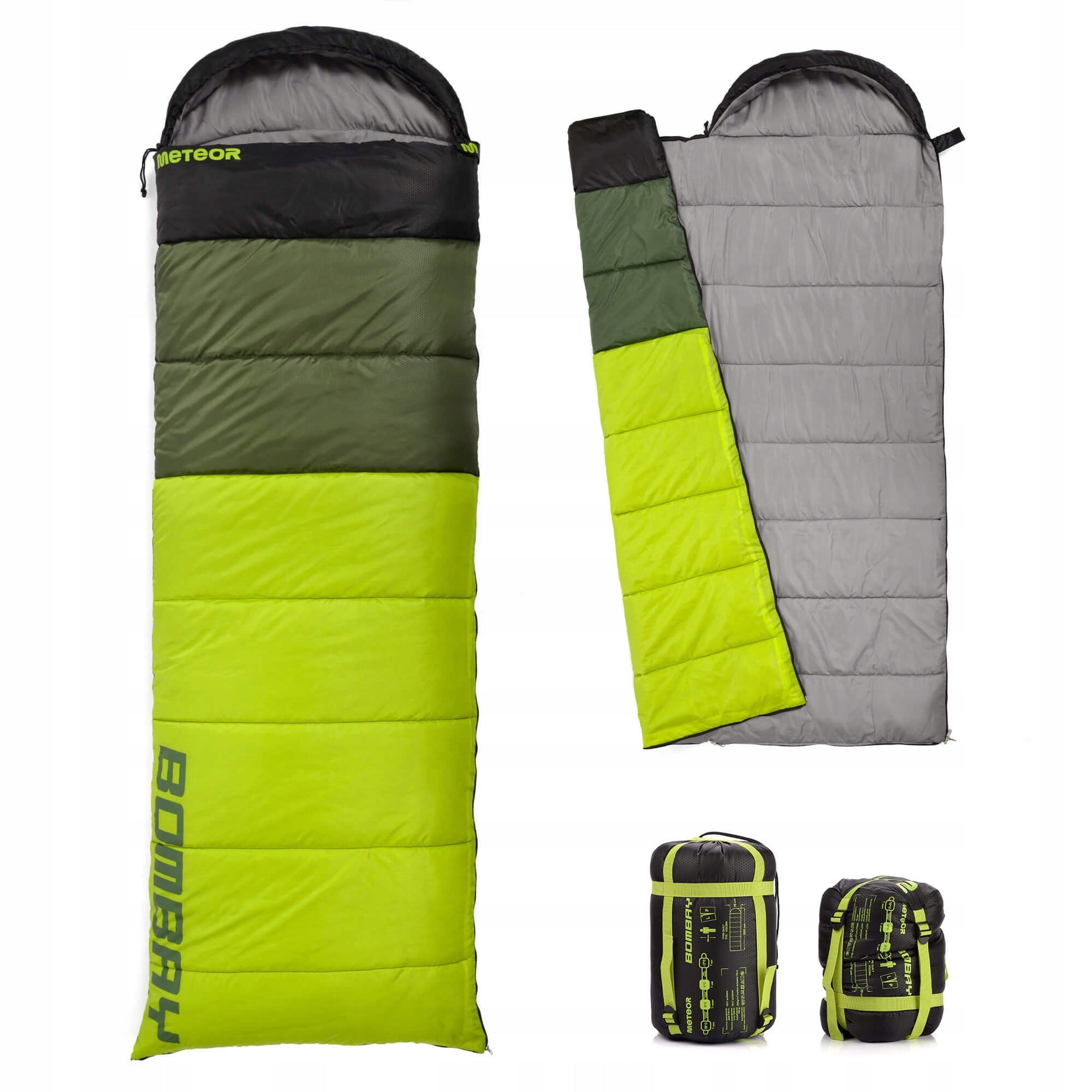HIKING SLEEPING BAG FOR TENT QUILT WITH HOOD LIGHT METEOR 220x75 LEFT