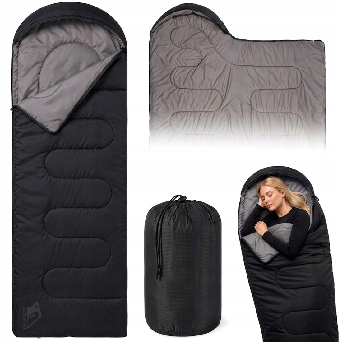 HIKING SLEEPING BAG WARM MUMMY DUVET LIGHTWEIGHT HOODED COVER 2in1 LARGE