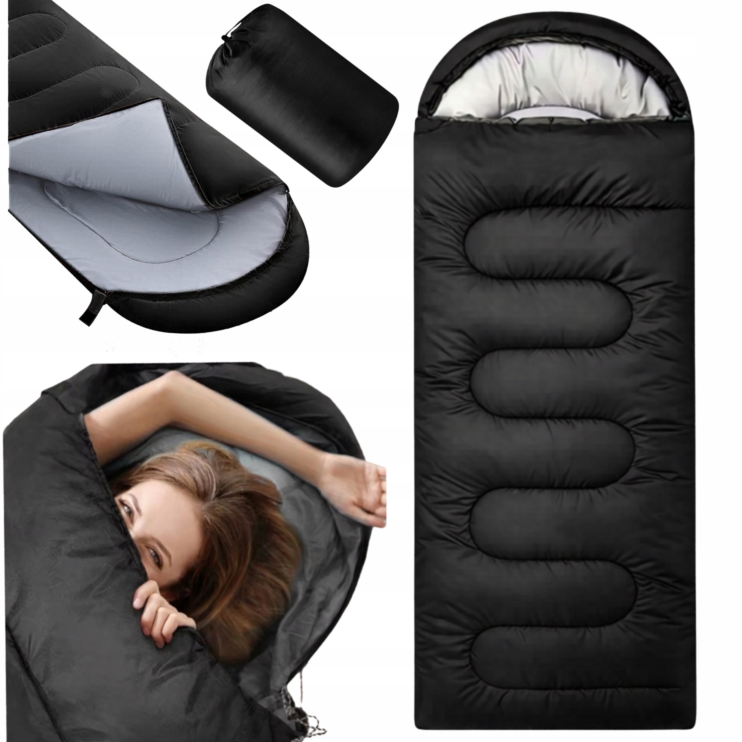 HIKING SLEEPING BAG WARM MUMMY DUVET WITH HOOD LIGHT COVER 210x75cm