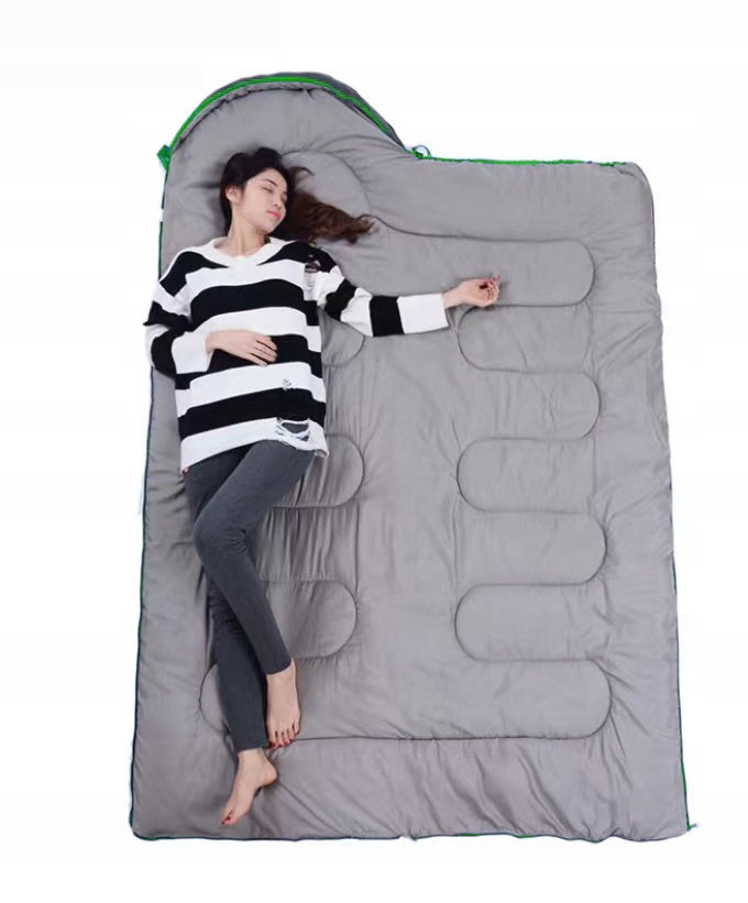 HIKING SLEEPING BAG WARM MUMMY LIGHTWEIGHT 2in1 DUVET HOOD COVER LARGE 220 Color green