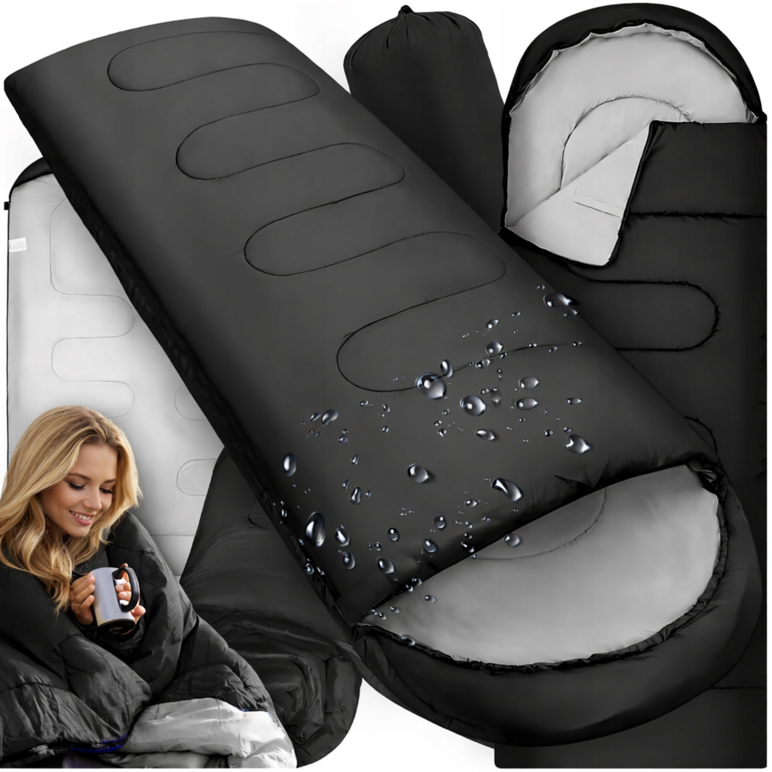 HIKING SLEEPING BAG WARM MUMMY LIGHTWEIGHT DUVET WITH HOOD 2IN1 + COVER