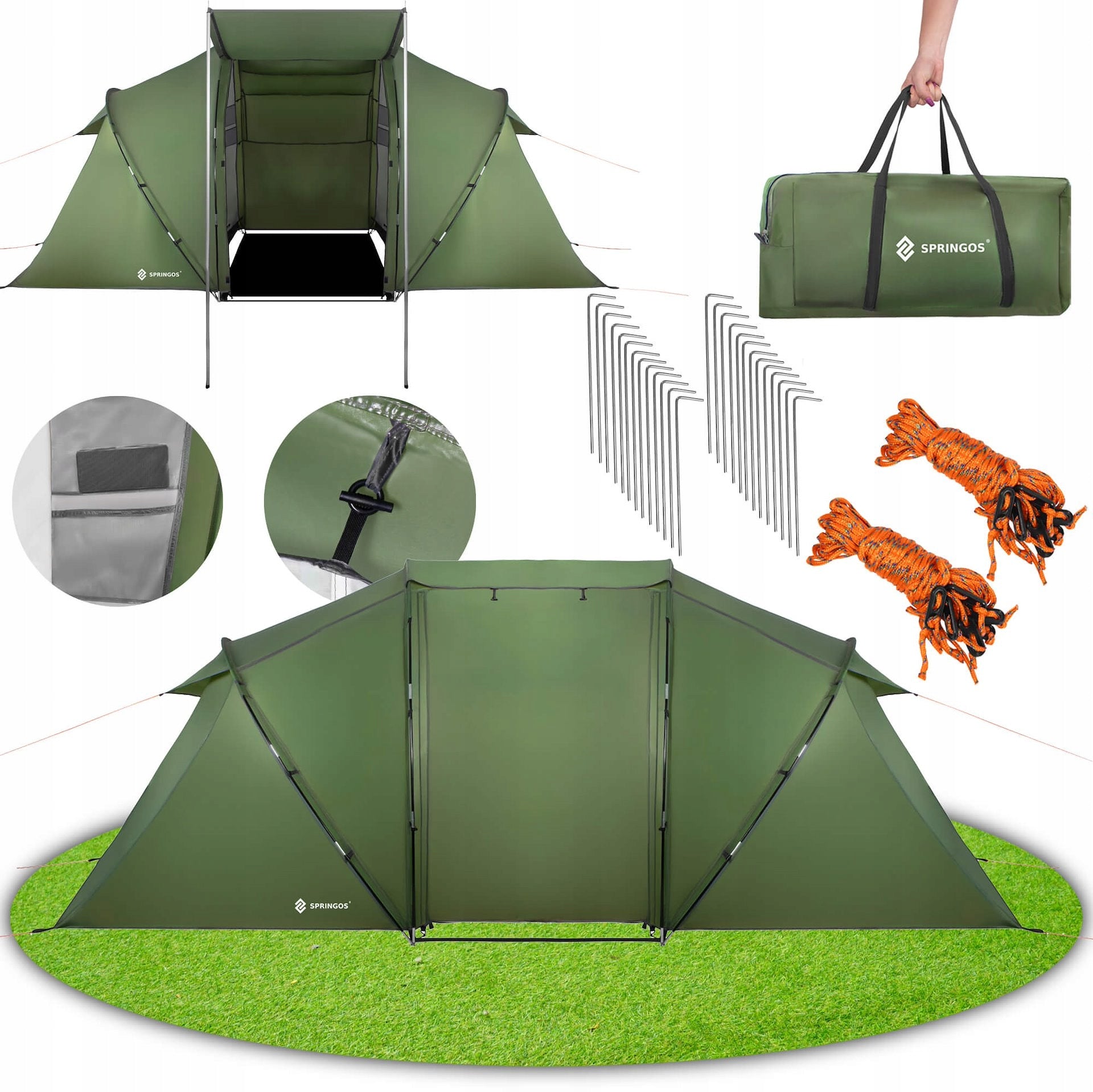 HIKING TENT 4 FAMILY CAMPING WATERPROOF MOSQUITO NET 2 BEDROOMS