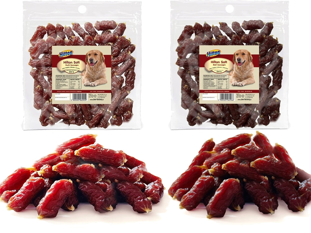 HILTON SOFT SAUSAGES FOR DOGS WITH BEEF 500G + SAUSAGES WITH DUCK 500G