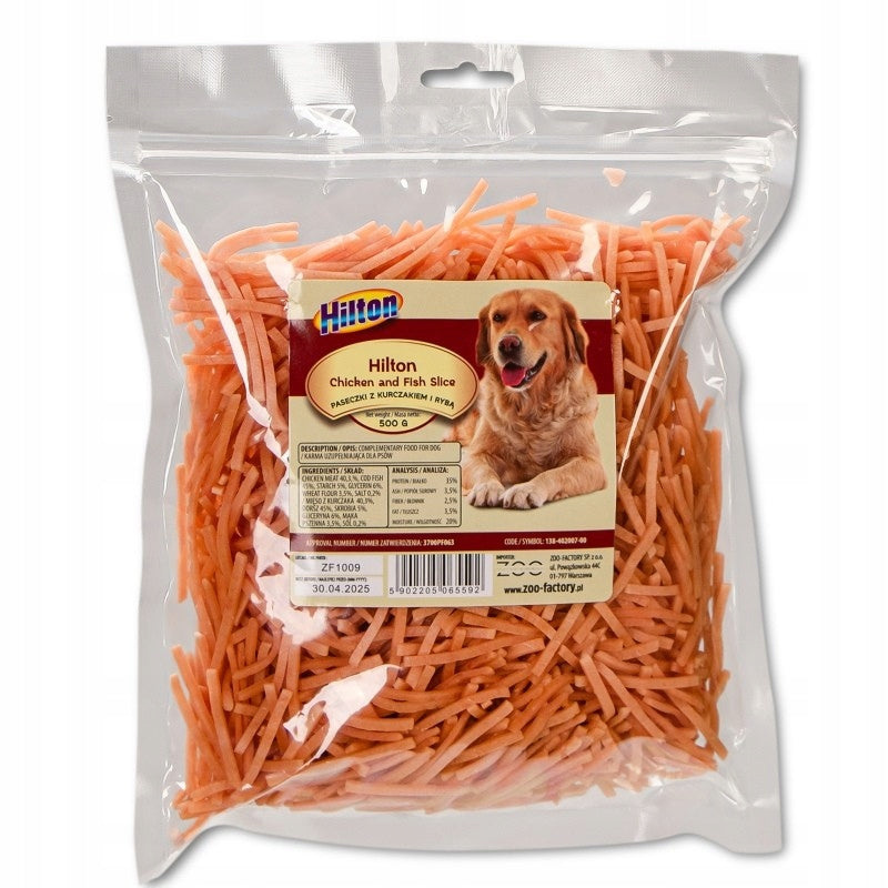 HILTON STRIPS CHICKEN FISH SOFT DOG TREATS 500g