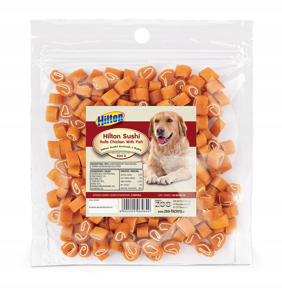 HILTON SUSHI ROLLSY CHICKEN WITH FISH DOG TREATS 500g