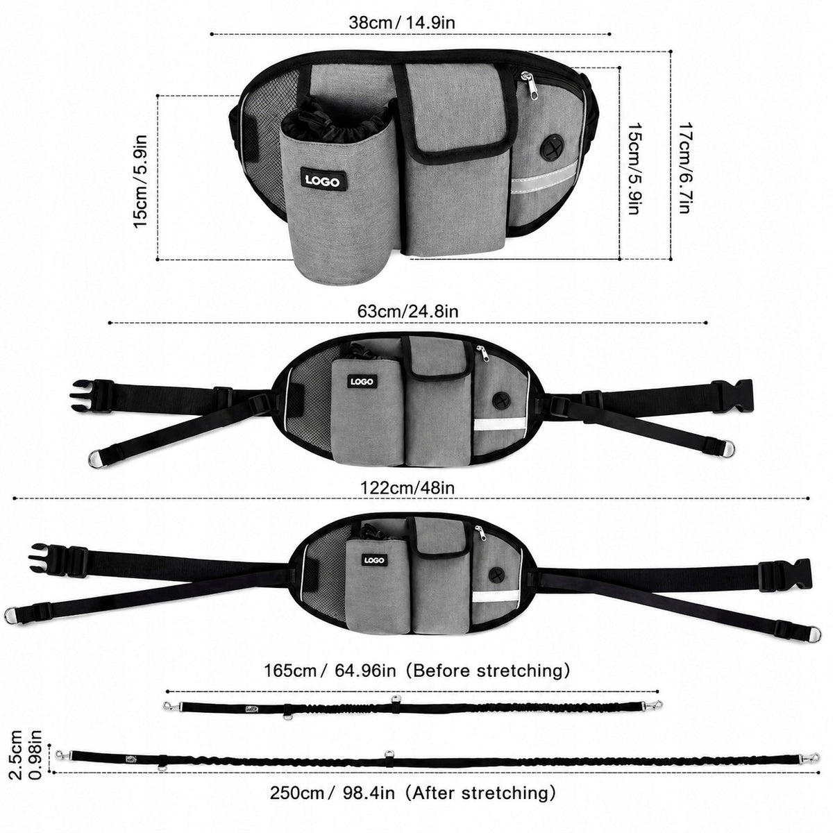 HIP WITH DOG LEASH FOR RUNNING HQ 2,5m very Packaging status original
