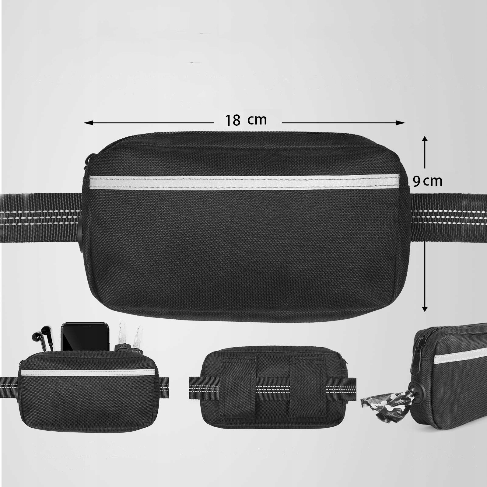 HIP trekking belt with running shock absorber with Dog elastic leash Color blue